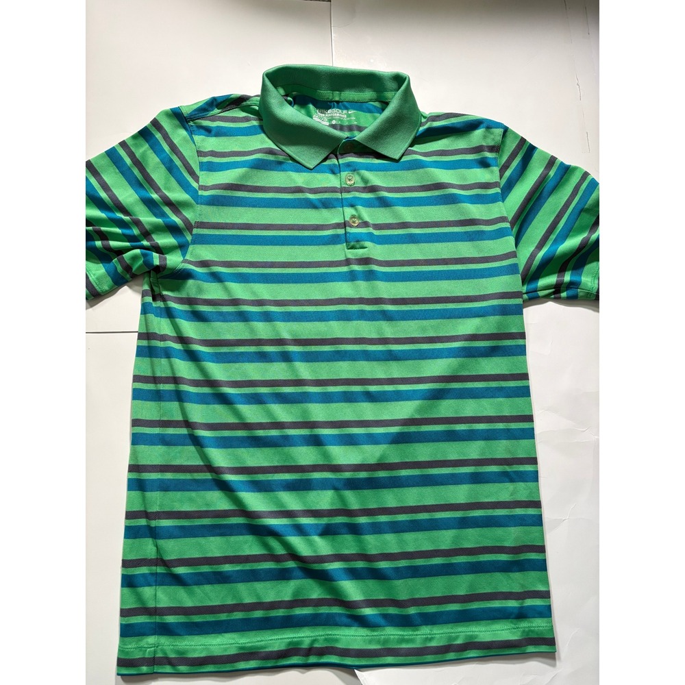 Nike‎ Golf Dri-Fit Polo Shirt Men's Small Green Blue Striped Tour Performance